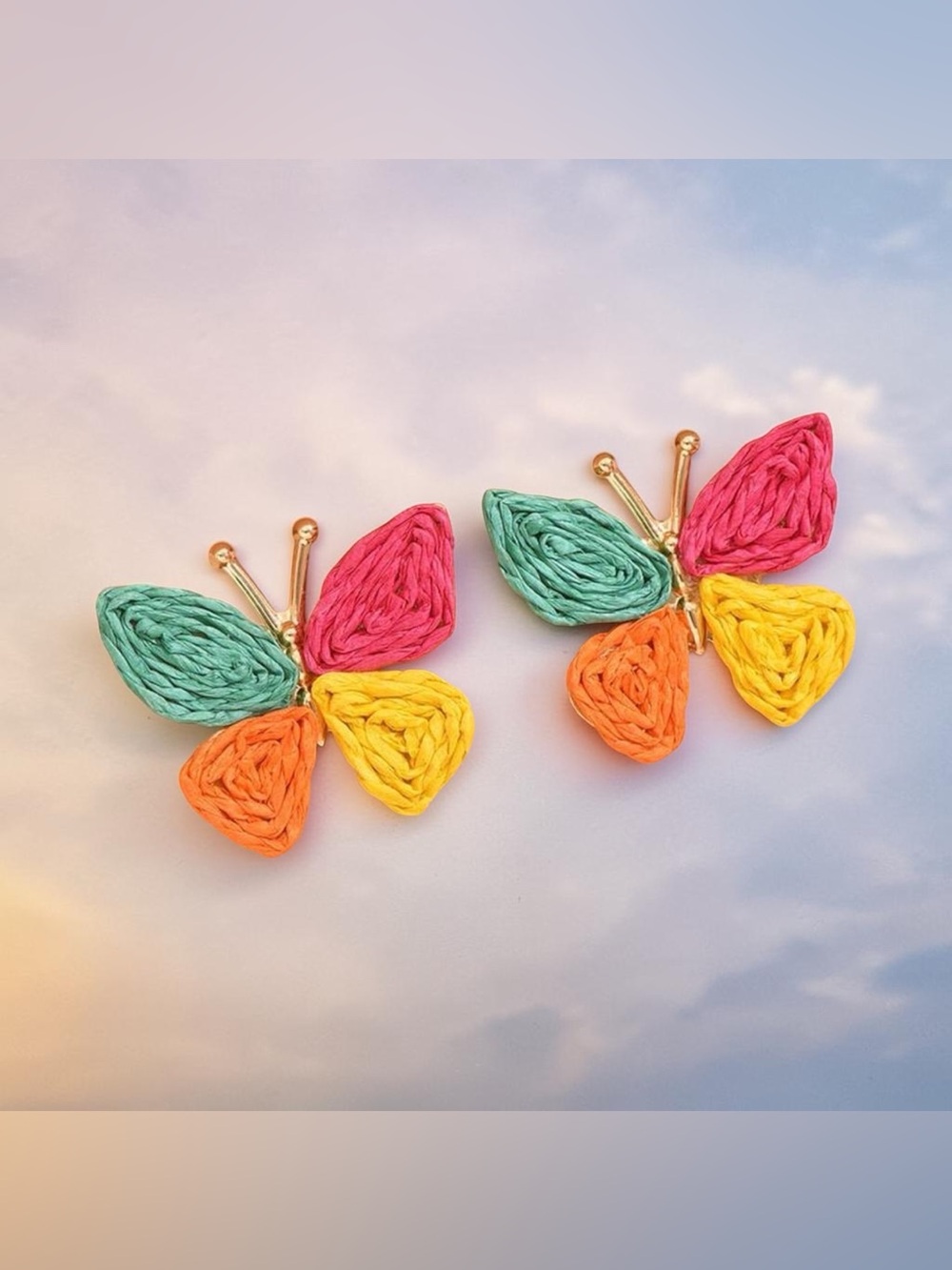 🦋🆕🦋Colorful Raffia Butterfly Stud Earrings